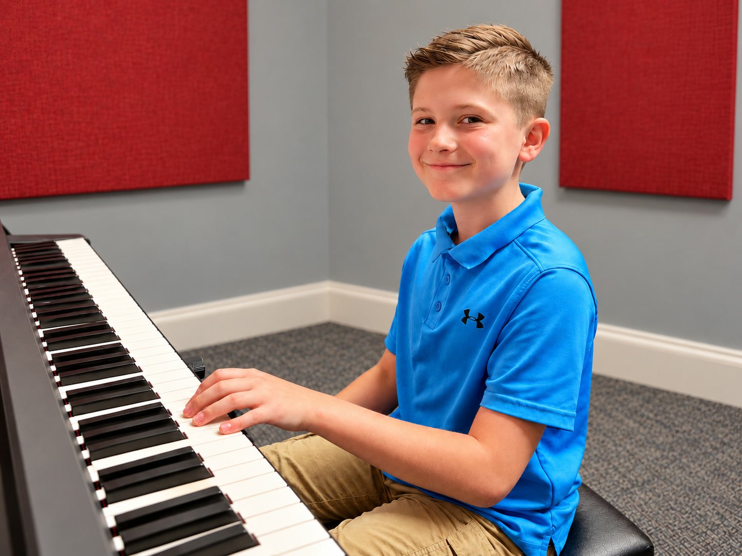 Student at a private piano lesson at Thrive