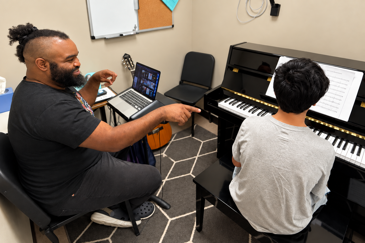 Teacher guiding a student during a private piano lesson at Thrive Creative Arts